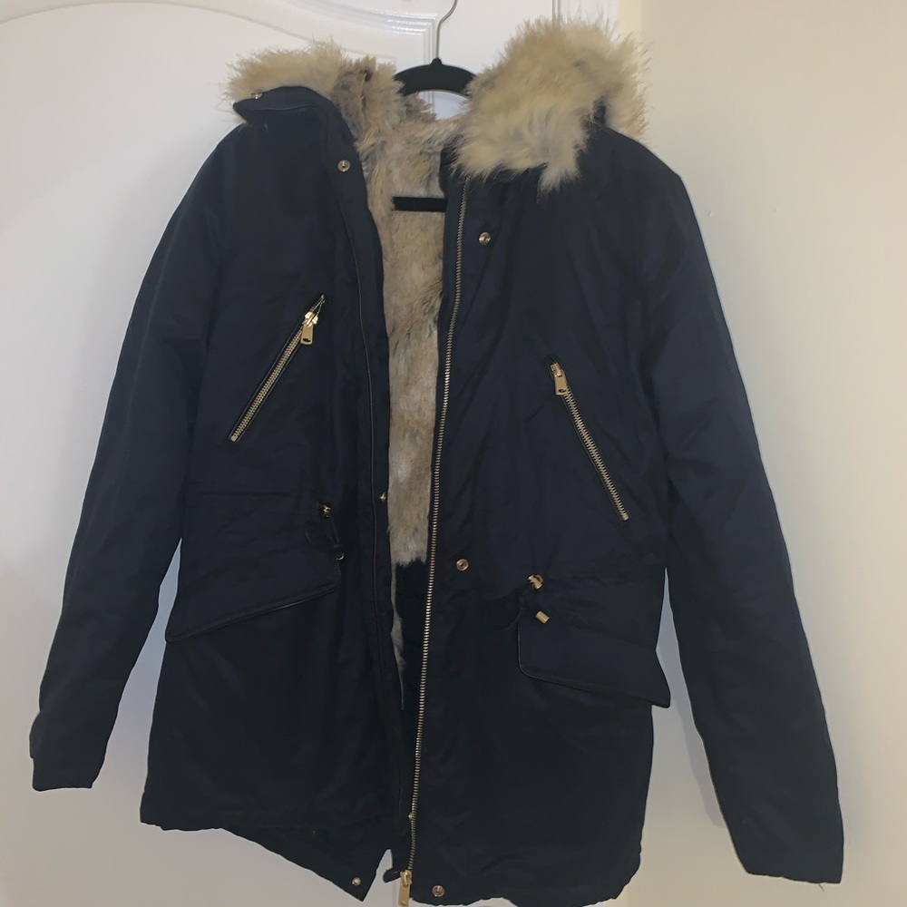 Navy blue parka coat